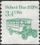 Blue green 3.4-cent U.S. postage stamp picturing school bus