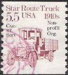Purple red 5.5-cent U.S. postage stamp picturing Star route truck