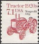 Red & baclk 7.1-cent U.S. postage stamp picturing tractor
