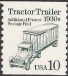Black 10-cent U.S. postage stamp picturing tractor trailer