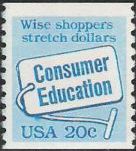 Blue 20-cent U.S. postage stamp picturing merchandise label
