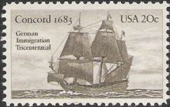 Brown 20-cent U.S. postage stamp picturing ship