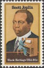 20-cent U.S. postage stamp picturing Scott Joplin and piano