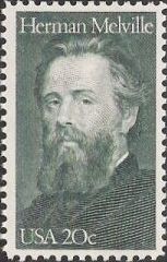 Dark green 20-cent U.S. postage stamp picturing Herman Melville