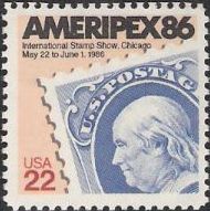 22-cent U.S. postage stamp picturing 1-cent U.S. postage stamp picturing Benjamin Franklin