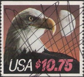 $10.75 U.S. postage stamp picturing bald eagle and moon