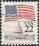 22-cent U.S. postage stamp picturing American flag over United States Capitol
