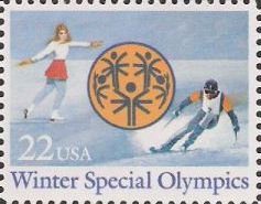 22-cent U.S. postage stamp picturing ice skater and skier