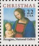 22-cent U.S. postage stamp picturing Perugino's Madonna and child painting