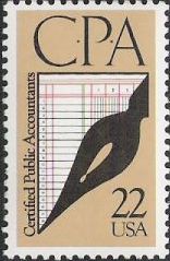 Brown & balck 22-cent U.S. postage stamp picturing ledger page and pen