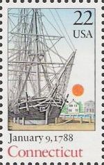 22-cent U.S. postage stamp picturing ship at dock