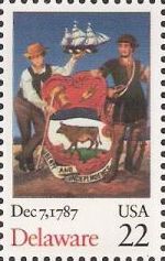 22-cent u.S. postage stamp picturing men with emblem