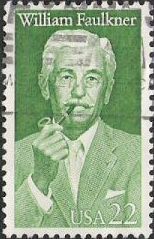 Green 22-cent U.S. postage stamp picturing William Faulkner