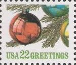 22-cent U.S. postage stamp picturing ornaments on Christmas tree