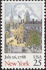 25-cent U.S. postage stamp picturing buildings and city street