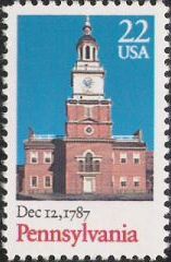 22-cent U.S. postage stamp picturing Independence Hall