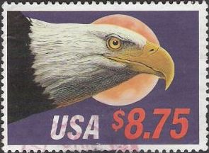 $8.75 U.S. postage stamp picturing bald eagle and moon