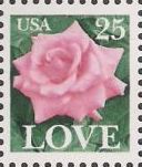 25-cent U.S. postage stamp picturing pink rose