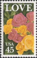 45-cent U.S. postage stamp picturing red and yellow roses