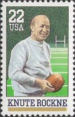 22-cent U.S. postage stamp picturing Knute Rockne