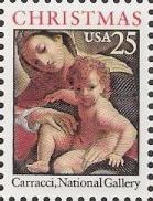 25-cent U.S. postage stamp picturing Carracci's Madonna and child painting