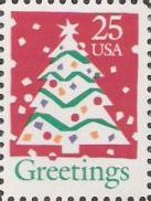 25-cent U.S. postage stamp picturing Christmas tree