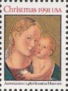 Non-denominated 29-cent U.S. postage stamp picturing Antoniazzo's Madonna and child painting