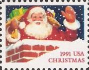 Non-denominated 29-cent U.S. postage stamp picturing Santa Claus in chimney