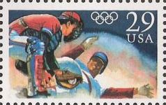 29-cent U.S. postage stamp picturing catcher tagging sliding baserunner