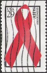 AIDS Awareness Red & black 29-cent U.S. postage stamp picturing red ribbon