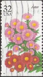 Aster 32-cent U.S. postage stamp picturing aster