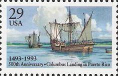 Columbus Landing in Puerto Rico 29-cent U.S. postage stamp picturing ships