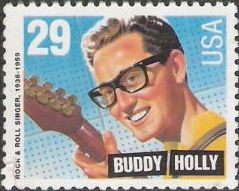 Buddy Holly 29-cent U.S. postage stamp picturing Buddy Holly