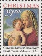 Madonna by Cima 29-cent U.S. postage stamp picturing Giovanni Battista Cima's Madonna and child painting