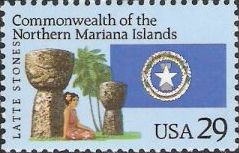 Northern Mariana Islands 29-cent U.S. postage stamp picturing island scene and flag of the Commonwealth of the Northern Mariana Islands