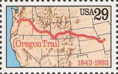 Oregon Trail 29-cent U.S. postage stamp picturing map showing route of Oregon Trail
