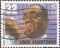 Louis Armstrong 32-cent U.S. postage stamp picturing Louis Armstrong