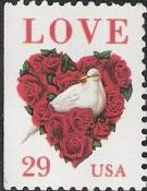 29-cent U.S. postage stamp picturing dove inside heart-shaped bouquet of roses