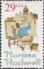 29-cent U.S. postage stamp picturing Norman Rockwell painting self-portrait