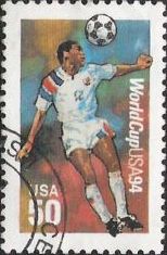 50-cent u.S. postage stamp picturing soccer player