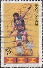 32-cent U.S. postage stamp picturing Native American performing hoop dance