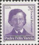 Purple 32-cent U.S. postage stamp picturing Padre Felix Varela