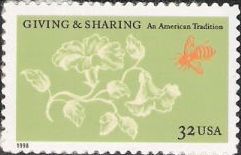 32-cent U.S. postage stamp picturing bee and flowers