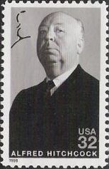 32-cent U.S. postage stamp picturing Alfred Hitchcock