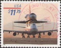 $11.75 U.S. postage stamp picturing space shuttle atop Boeing 747