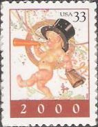 33-cent U.S. postage stamp picturing baby blowing horn