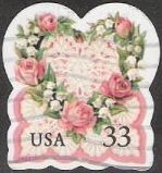 33-cent U.S. postage stamp picturing heart of roses