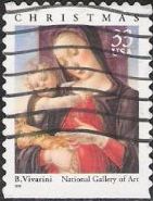 33-cent U.S. postage stamp picturing Vivarini's Madonna and child painting