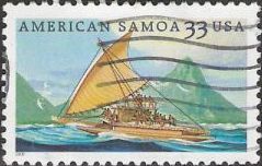 33-cent U.S. postage stamp picturing boat and mountain
