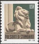 Non-denominated 10-cent U.S. postage stamp picturing lion statue outside New York Public Library